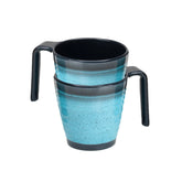 Camping Melamin Tassen - 2 Stück stapelbar jeweils 300ml - Steingut Optik Schwarz-Blau Trinkbecher Kaffeetasse Kaffeebecher Tasse - Henkeltasse Wohnwagen Wohnmobil Geschirr